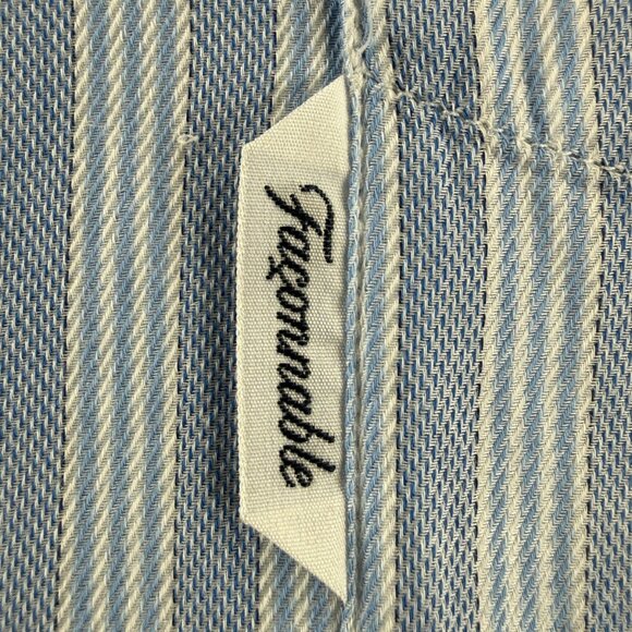 Faconnable Striped 7 Cotton Club Blue Pocket Men Shirt Button Up Long Sleeve - Picture 10 of 14